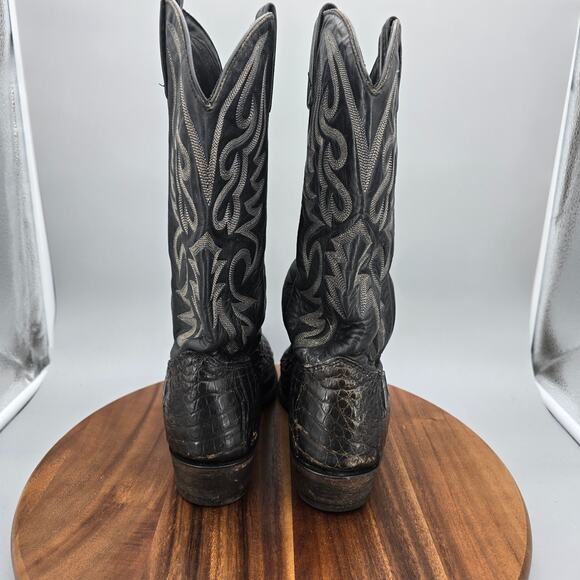 J Chisholm Boots Men\'s 9 EE Wide Black Exotic Leather Western Cowboy USA Pull On main image 5